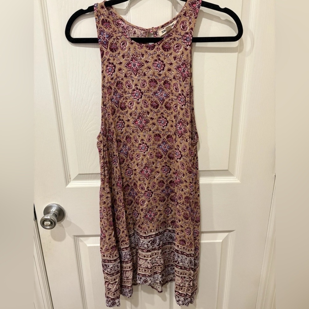 BILLABONG Floral Tank Mini Dress Beige Pink Purple